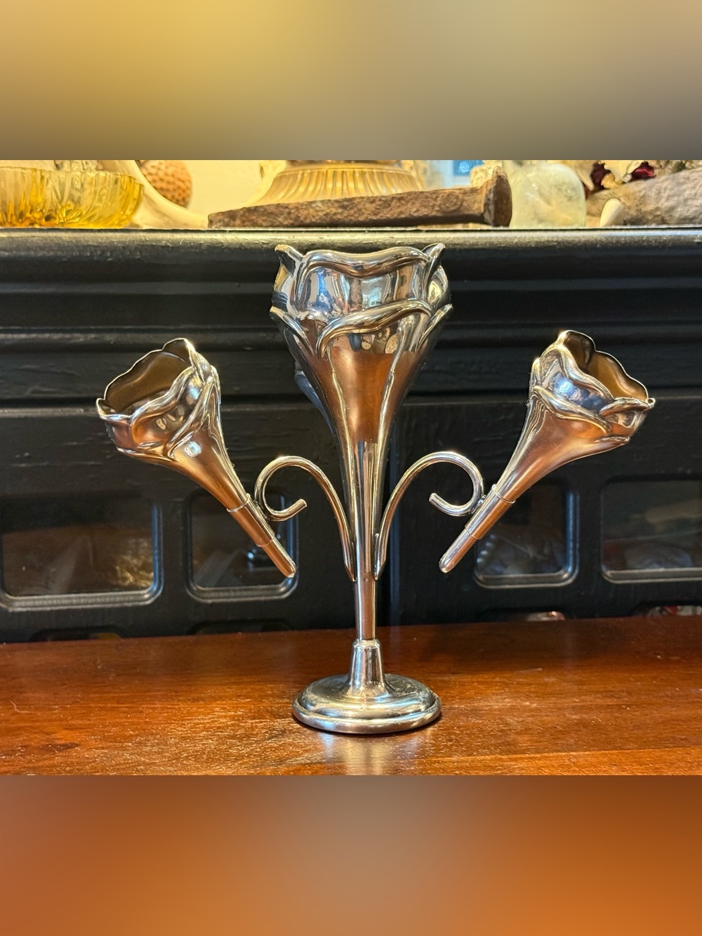 Antique Late Victorian/Art Nouveau Silverplate Epergne 4 Trumpet Bud Vase
